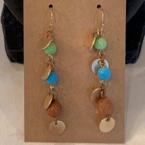 💐5/25 gold disc colorful ball dangle drop elegant boho earrings